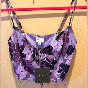LE LIS Tie Front Purple Floral Crop Top. Women’s Size Small.